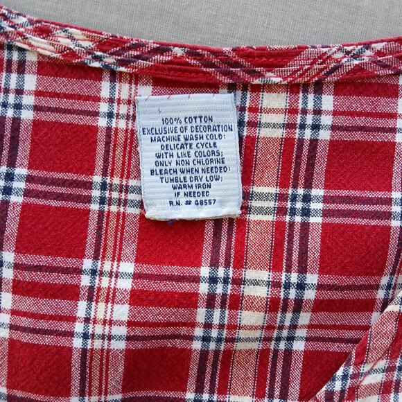 Cascade Blues red plaid embroidered blouse L altered repaired cotton button up - Picture 10 of 15